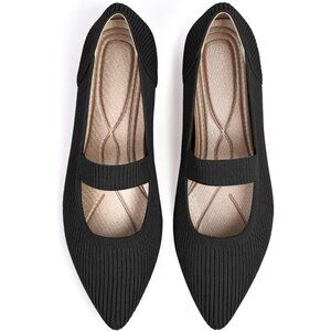 Women's Black Knit Closed Pointed Toe Comfortable Washable Ballet Flats Shoes